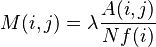 M(i,j) = \lambda \frac{ A(i,j) }{ N f(i) }